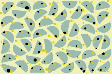 Haki siyah rasgele nokta ve bej arka plan üzerinde mavi yarım daireler. Retro tarzda soyut geometrik şekiller deseni, tekstil dekoru