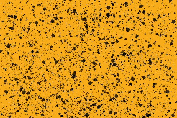 Brillante Pintura Redonda Negra Aleatoria Salpica Sobre Fondo Amarillo Textura — Foto de Stock