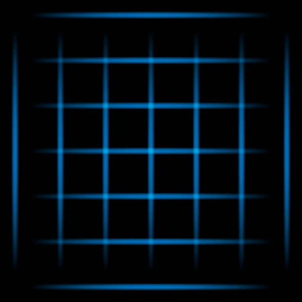 Blauwe Fading Neon Lichtelementen Grid Zwarte Achtergrond Futuristische Abstracte Patroon — Stockvector