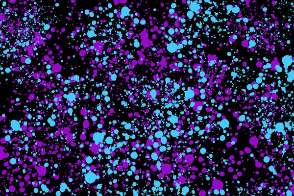 Zufällige Runde Farbspritzer Neon Cyan Und Violett Auf Schwarzem Hintergrund — Stockfoto