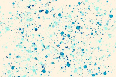 Turkuaz ve mavi rastgele yuvarlak boya beyaz arka plana sıçramış. Web tasarımı, web sitesi, sunumlar, dijital baskı, moda veya konsept tasarımı için soyut renkli doku.