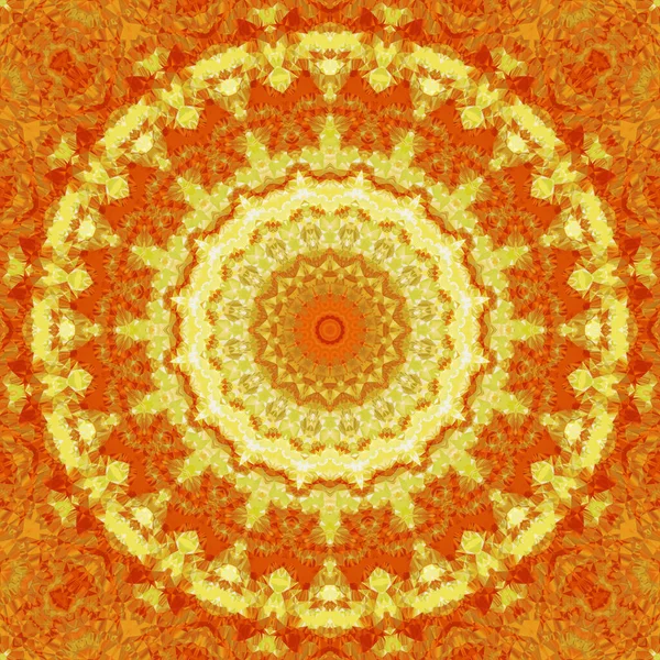 Kaleidoscopic Geometric Ornament Yellow Red Tones Decorative Polygonal Mosaic Pattern — Stock Photo, Image