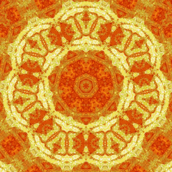 Kaleidoscopic Geometric Ornament Yellow Red Tones Decorative Polygonal Mosaic Pattern — Stock Photo, Image
