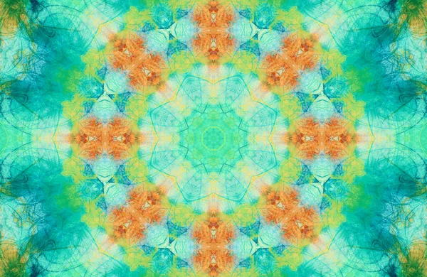 Multicolor Geometric Fractal Pattern Turquoise Orange Colors Abstract Ethnic Style — Stock Photo, Image