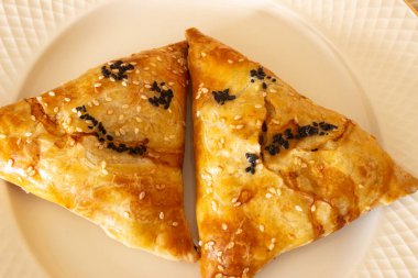 Samosa beyaz tabakta. beyaz bir tabak üzerinde sarı samosa. sarı Samos ifade