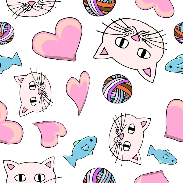 Seamless cute cat pattern.