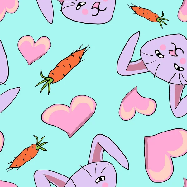 Seamless pattern with bunny, heart and carrot