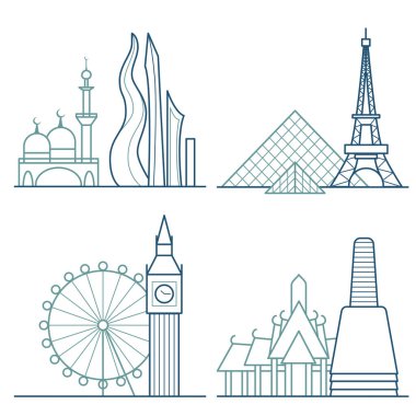 Trendy lineer tarzda seyahat ve Turizm Icon set