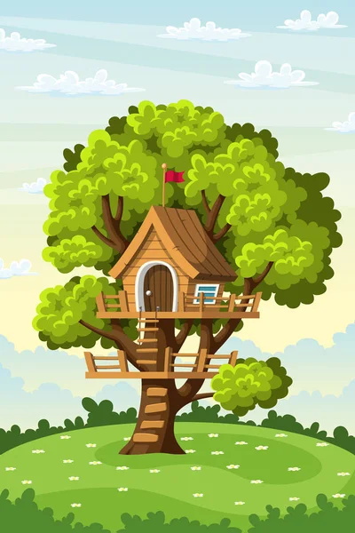 Treehouse On A Meadow — Stock Vector