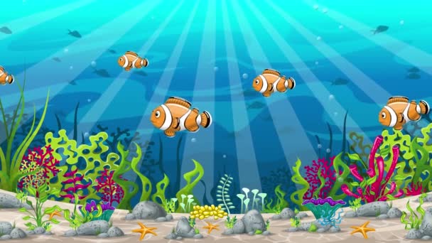 Бесшовный подводный пейзаж мультфильма — стоковое видео
