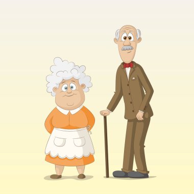 Sevimli büyükanne ve büyükbaba, Büyükanne ve büyükbaba, vektör çizim