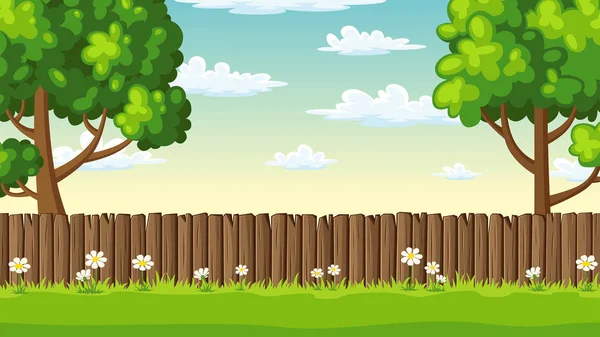 Summer Landscape With Fence — Stock Vector