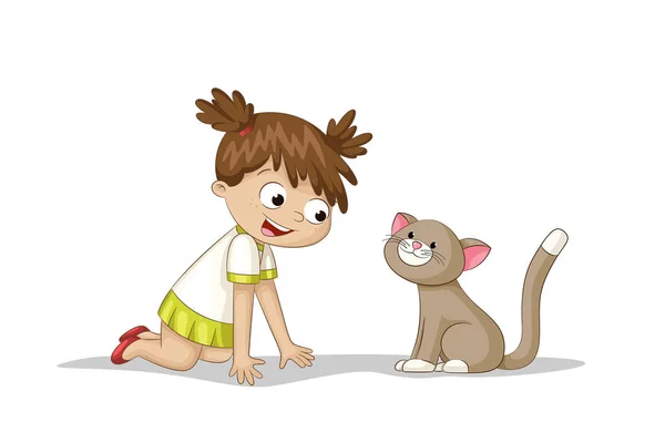 Mädchen spielt mit einer Katze — Stockvektor