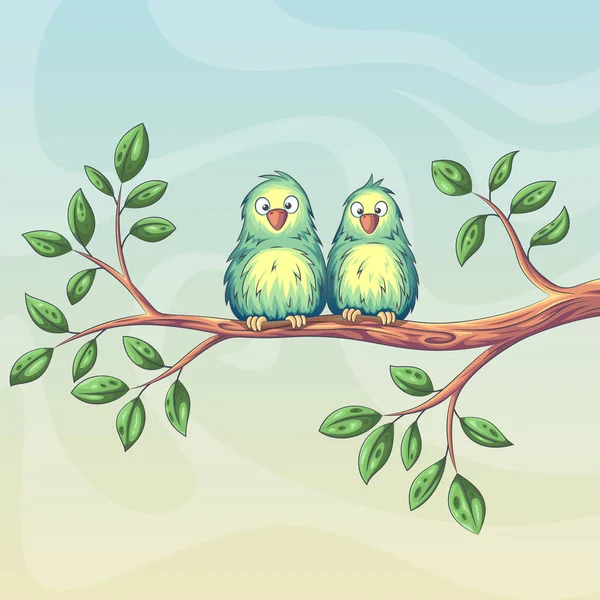 Two Birds On Branch — Stock Vector