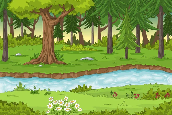 Cartoon Forest Landschap — Stockvector