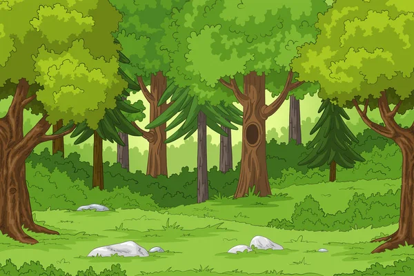 Paisaje del bosque de dibujos animados — Vector de stock