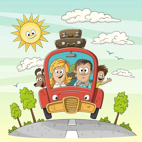 Young Family Goes on Vacation — Stock Vector