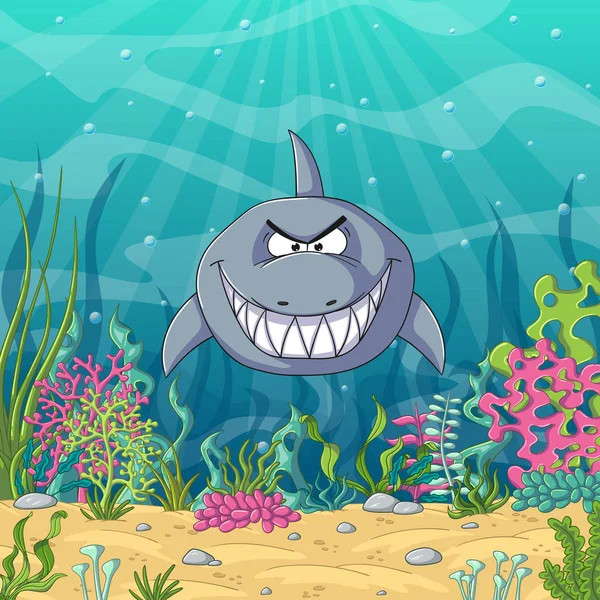 面白い漫画のサメ — ストックベクタ