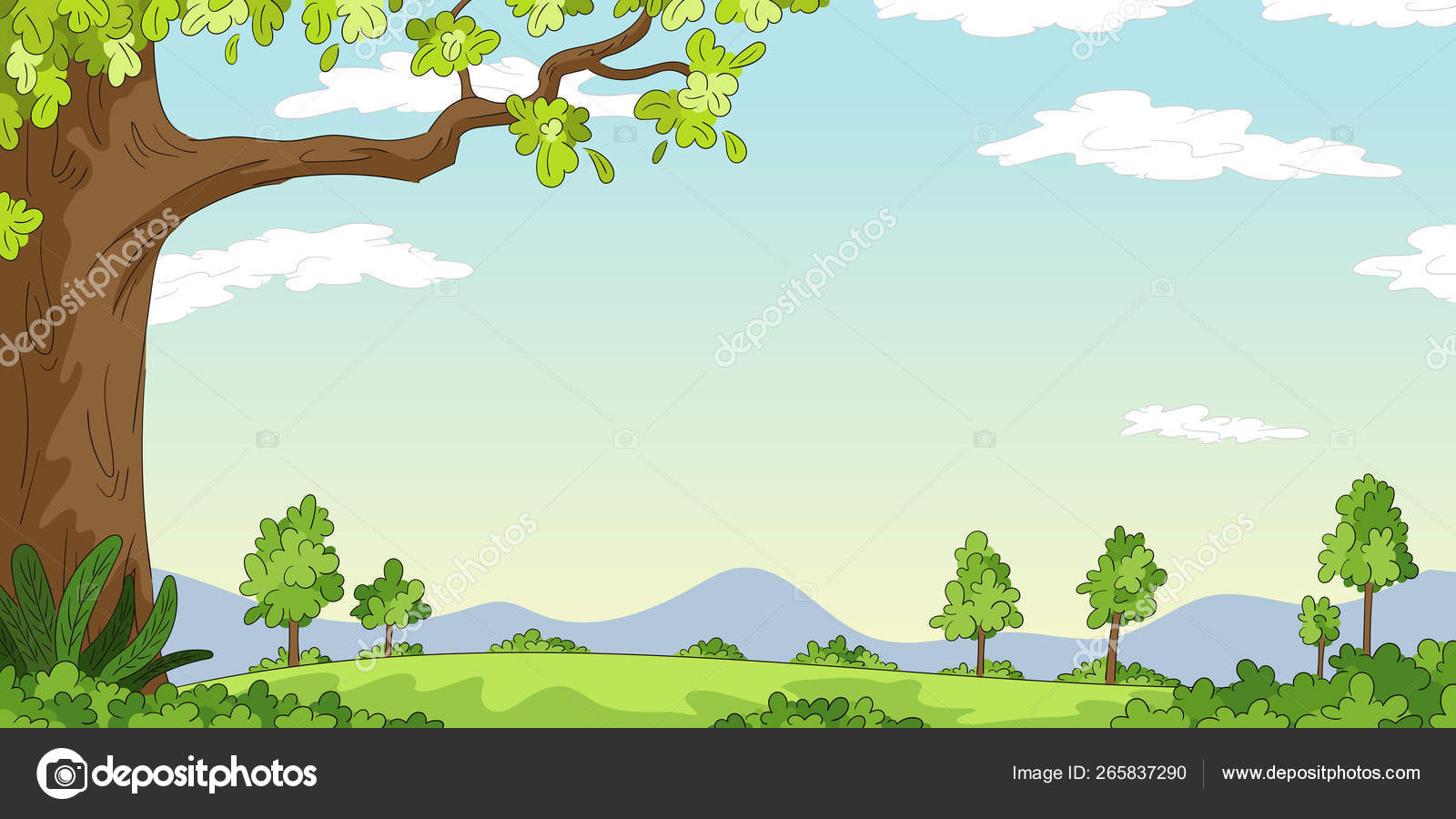 Cartoon Landscape Background Stock Vector by ©G.Wolf 265837290, image size:1600x900