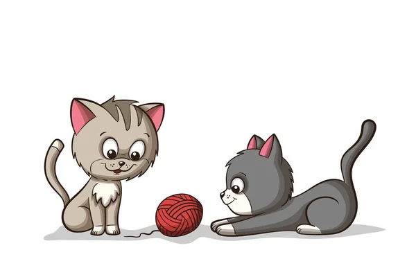 İki Kittens Yün ile oynayın — Stok Vektör
