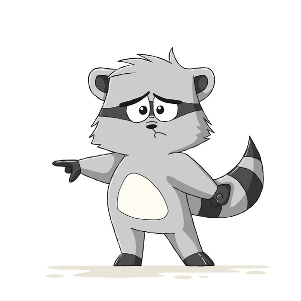 Racoon de dibujos animados llorosos — Vector de stock