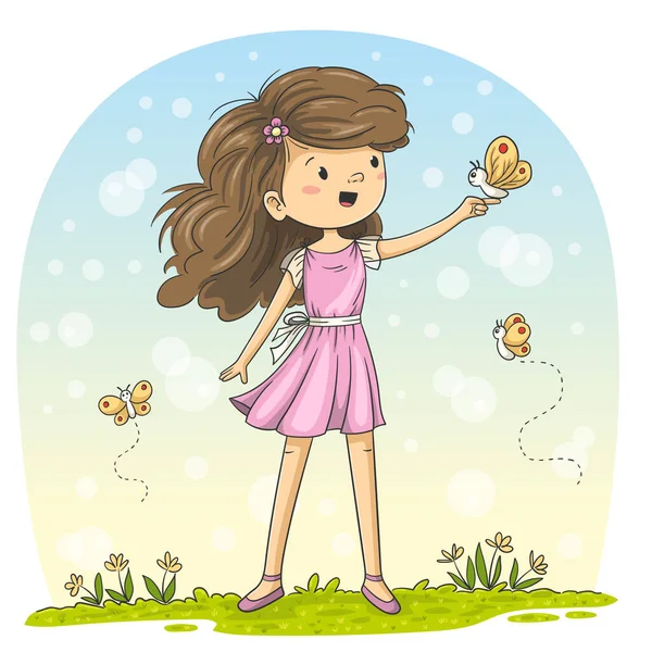 Dziewczynka z motylkami — Wektor stockowy