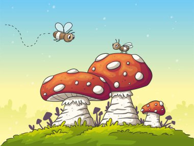 Two Flies On Mushrooms clipart