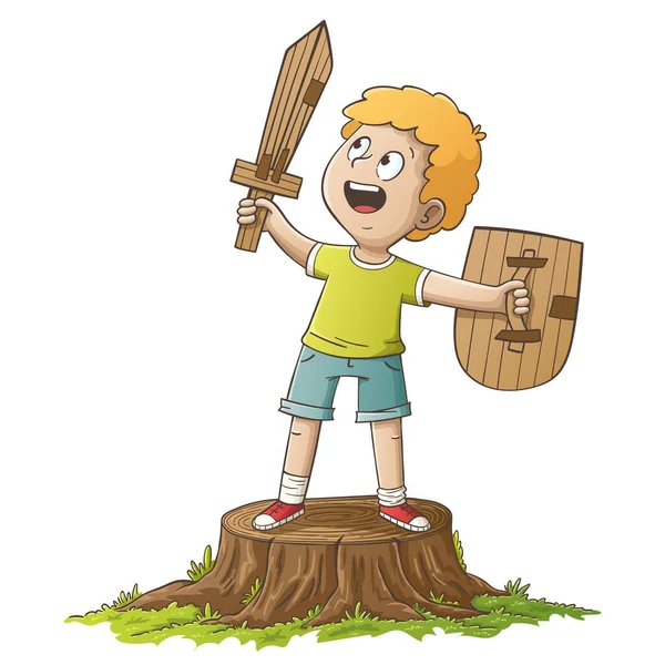 Boy With Sword And Shield — Stock Vector