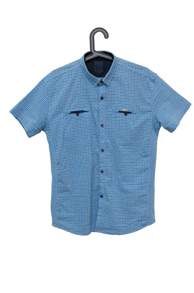 Blue Youth Short Sleeve Shirt Hanging Hanger — Stock Photo, Image