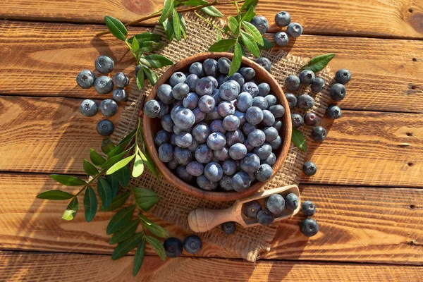 Blueberries Old Wooden Planks Top View Imagen Aire Libre Disparada —  Fotos de Stock