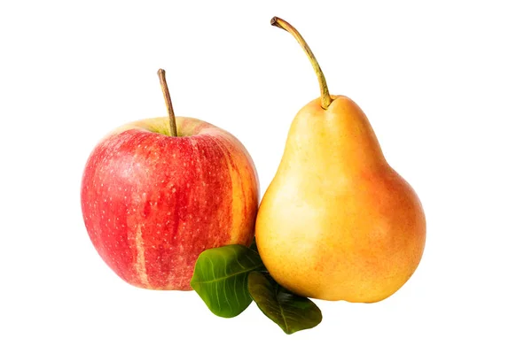 Fermer Poire Pomme Fruits Frais Brillants Retouché White Clipping Path — Photo