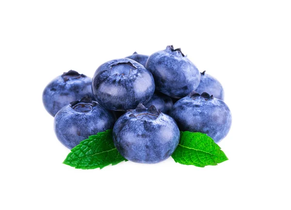 Blueberries Stack Blueberry Mint Leaf Isolated White — Stock Photo, Image