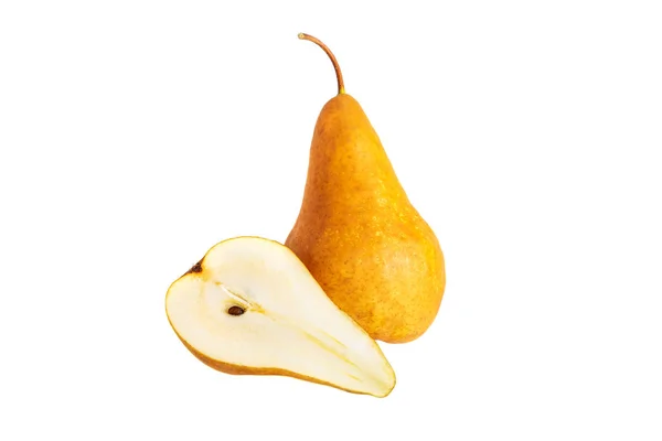 Organic Pear Half Whole Fruits Isolated White Background — Stock Photo, Image