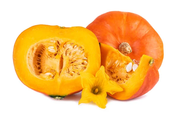 Hokkaido Pumpkins Whole Halved Quarter Slice White Background — Stock Photo, Image