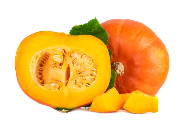 Otoño Color Naranja Calabaza Calabazas Hokkaido Cortadas Mitad Rodajas Blanco —  Fotos de Stock