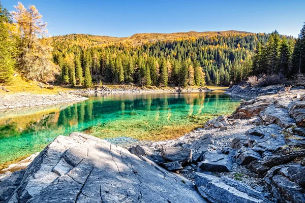 Mountain lake at sunny day. Alps, Austria,Tyrol, Lake Obernberg, Stubai Alps.