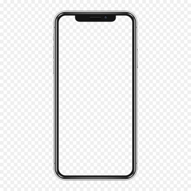 Siyah telefon üzerinde şeffaf arka plan izole şeffaf ekranlı sahte. Vektör çizim.