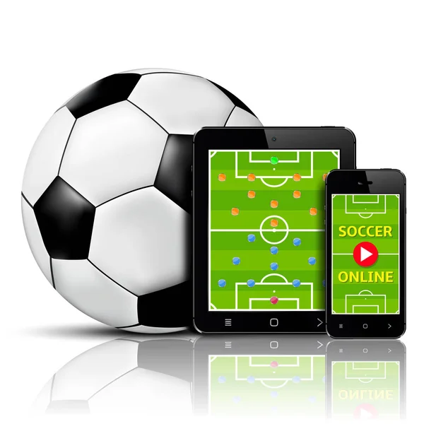 Live Voetbal Online Mobiele Telefoon Tablet Met Vorming Van Het — Stockvector