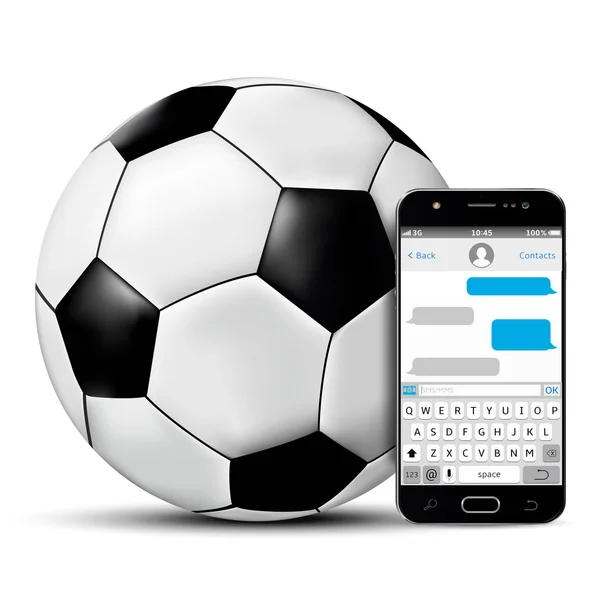 Soccer Ball Mobile Phone Sms Chat Screen — Stock Vector