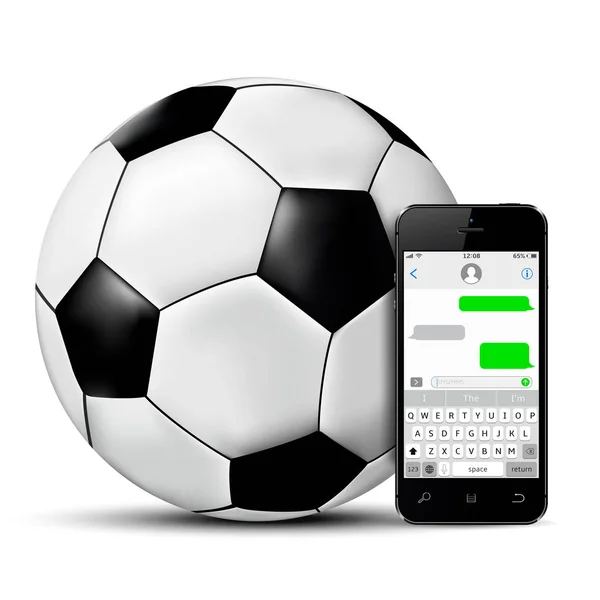 Μπάλα Ποδοσφαίρου Και Κινητό Τηλέφωνο Κουβέντα Οθόνη Για Αποστολή Sms — Διανυσματικό Αρχείο