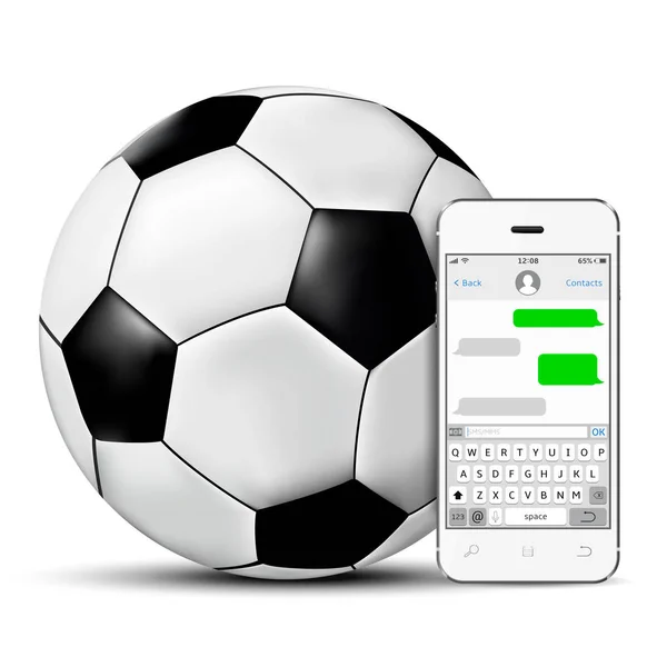 Voetbal Smartphone Met Chatten Sms App Sjabloon Geïsoleerd Witte Achtergrond — Stockvector