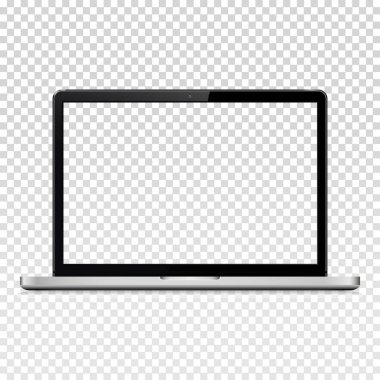 Saydam arka plan üzerinde izole şeffaf ekranlı dizüstü bilgisayar. Vektör çizim.