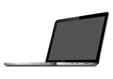 Laptop ile boş ekran beyaz arka plan üzerinde - mockup şablon izole açılı pozisyonda. Vektör çizim.