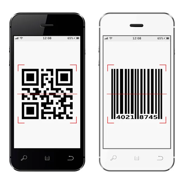 Smartphones Met Streepjescode Scherm Geïsoleerd Een Witte Achtergrond Vectorillustratie — Stockvector