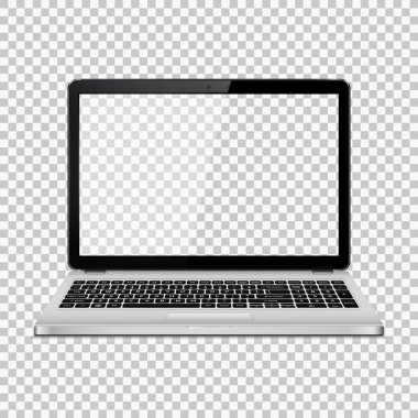 Parlak modern dizüstü bilgisayar ile şeffaf ekran üzerinde şeffaf arka plan izole. Vektör çizim.