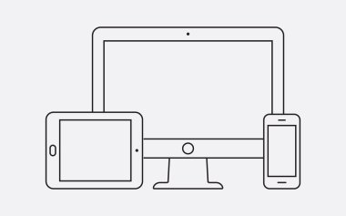 Modern dijital cihazlar ince çizgi simgesi. Vektör çizim.