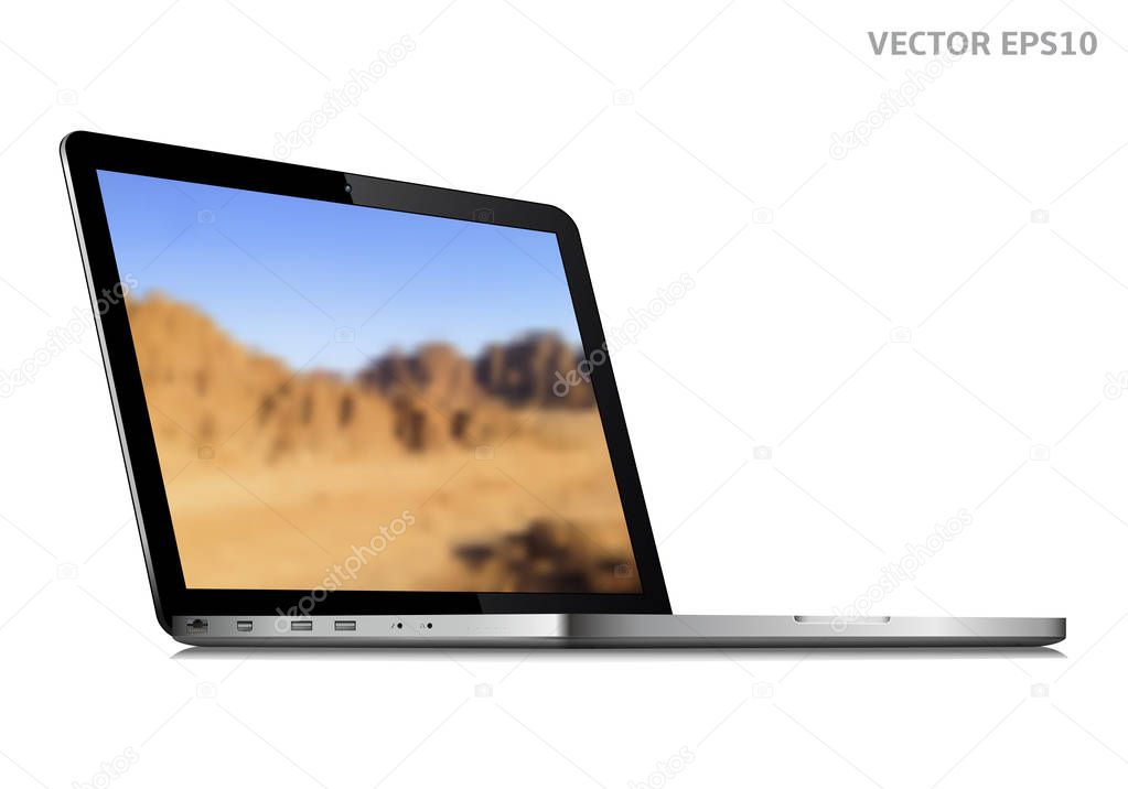 Laptop in angled position with wallpaper on screen. Isolated on white background. Vector illustration EPS10.