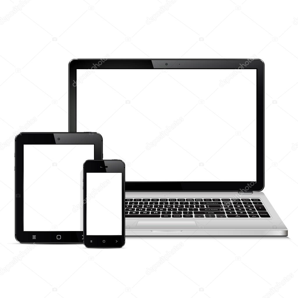 Mockup Consisting Of Laptop Tablet Pc And Mobile Smartphone With Blank Screen For Adaptive Design Presentation Vector Illustration Premium Vector In Adobe Illustrator Ai Ai Format Encapsulated Postscript Eps Eps Format