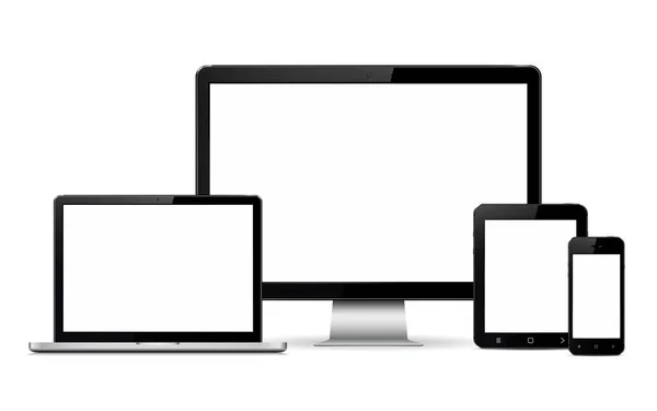 Moderner Computermonitor Laptop Digitales Tablet Und Mobiltelefon Mit Leerem Bildschirm — Stockvektor