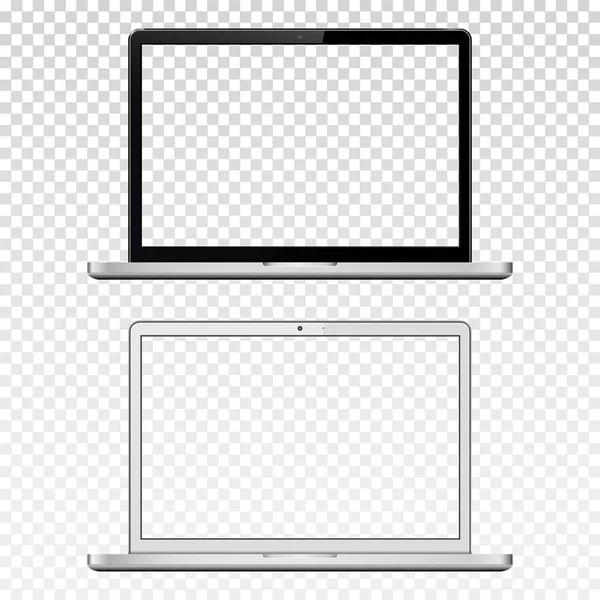 Portátiles Blanco Negro Con Pantalla Transparente Aislada Sobre Fondo Transparente — Archivo Imágenes Vectoriales